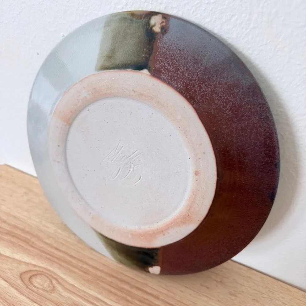 Studio Art Pottery Hand-Thrown Dinner Plate Glaze Signed 10.5” Swirled Vintage